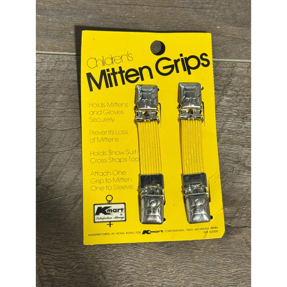 Vintage Kmart Childrens Mitten Grips Yellow Elastic Glove Clips New Old Stock